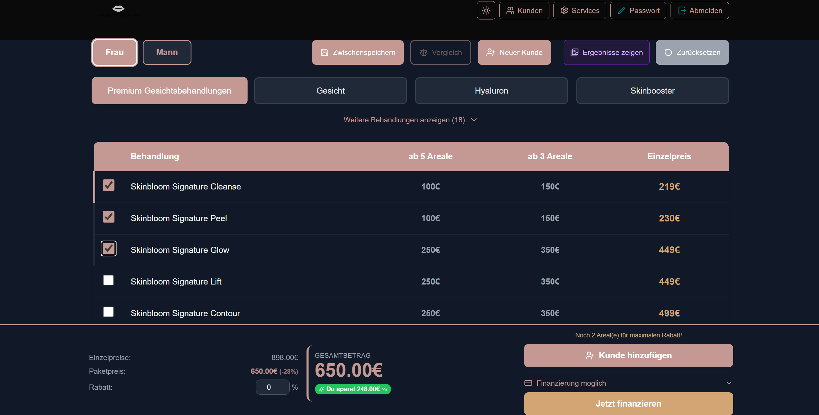 Skinbloom Preisrechner